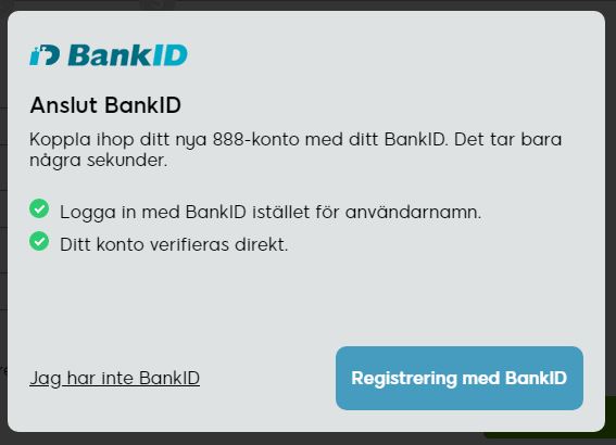 Registrera med BankID hos 888 casino
