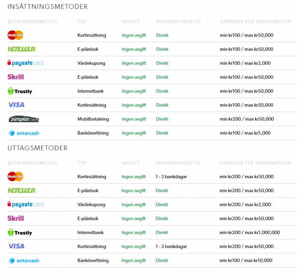 Insättnings och uttagsmetoder hos Rizk Casino